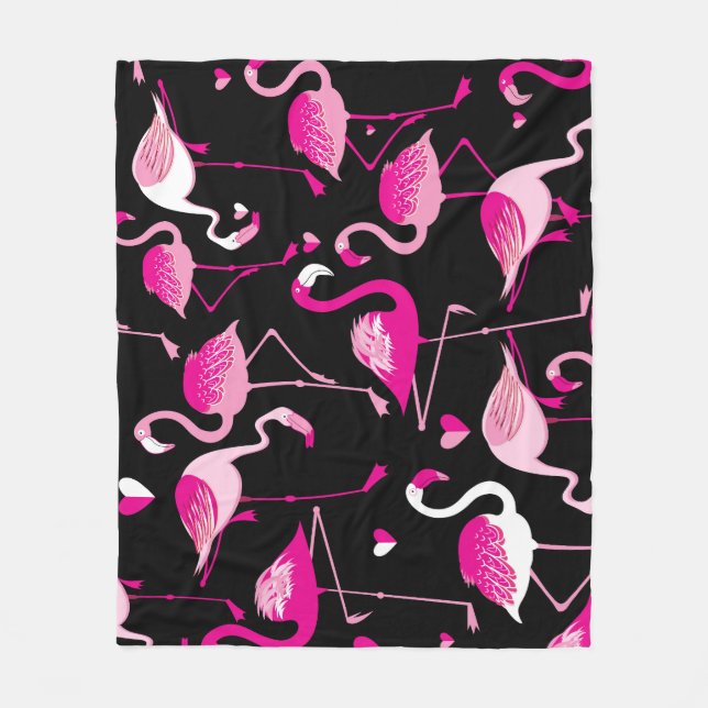 Rosa Flamingos, dunkles, nahtloses Muster. Fleecedecke (Vorderseite)