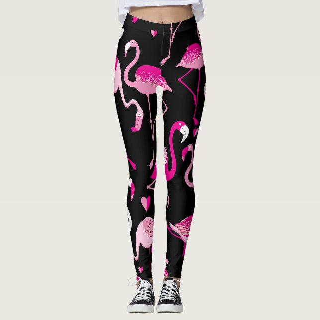 Rosa Flamingos, dunkles, nahtloses Muster. Leggings (Vorderseite)