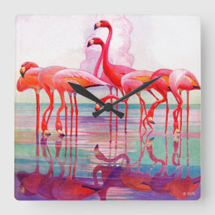Rosa Flamingos durch Francis-Lee Jacques Quadratische Wanduhr
