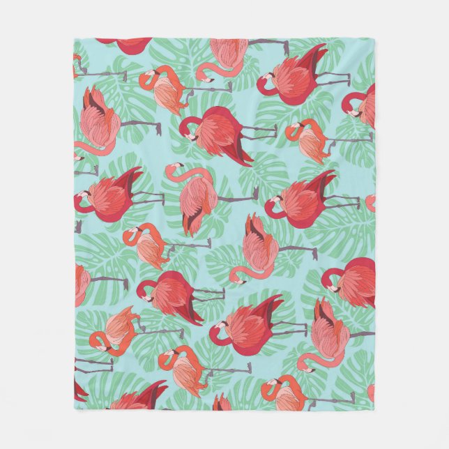 Rosa Flamingos: Exotisches Nahtloses Muster. Fleecedecke (Vorderseite)