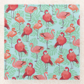 Rosa Flamingos: Exotisches Nahtloses Muster. Glasuntersetzer