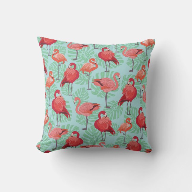 Rosa Flamingos: Exotisches Nahtloses Muster. Kissen (Vorderseite)