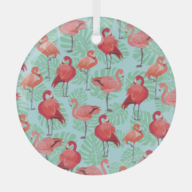 Rosa Flamingos: Exotisches Nahtloses Muster. Ornament Aus Glas (Vorderseite)
