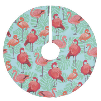 Rosa Flamingos: Exotisches Nahtloses Muster. Polyester Weihnachtsbaumdecke