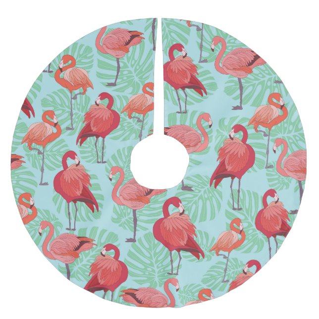 Rosa Flamingos: Exotisches Nahtloses Muster. Polyester Weihnachtsbaumdecke (Vorderseite)