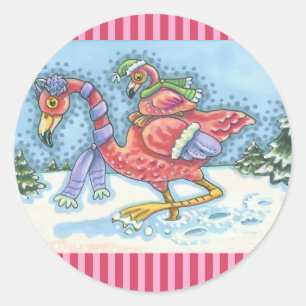 ROSA FLAMINGOS FEIERN WEIHNACHTEN IM SÜDEN AUFKLEB RUNDER AUFKLEBER