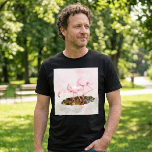 Rosa Flamingos Gesellschaft in Wasserfarben-Kunst T-Shirt