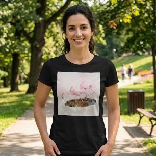 Rosa Flamingos Gesellschaft in Wasserfarben-Kunst T-Shirt