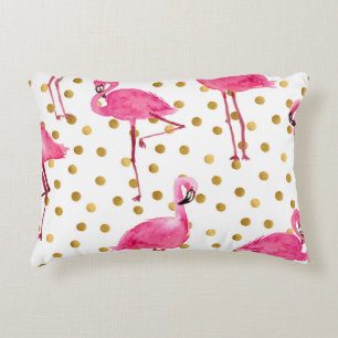 Rosa Flamingos, goldene Punkte, Aquarell. Dekokissen