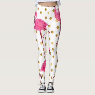Rosa Flamingos, goldene Punkte, Aquarell. Leggings