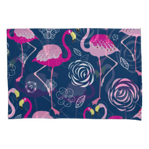 Rosa Flamingos: Grafisches dunkles Muster Kissenbezug