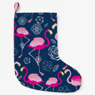 Rosa Flamingos: Grafisches dunkles Muster Kleiner Weihnachtsstrumpf