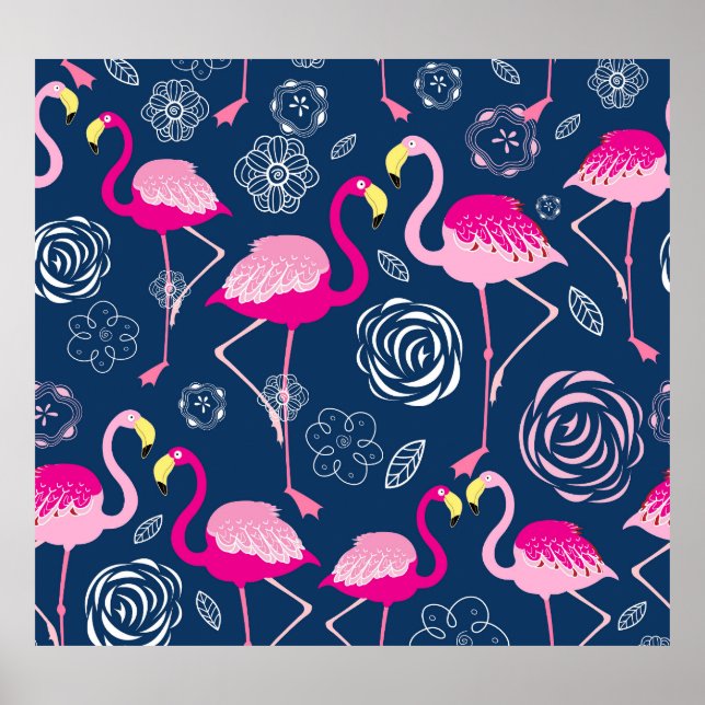 Rosa Flamingos: Grafisches dunkles Muster Poster (Vorne)