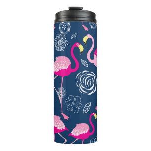 Rosa Flamingos: Grafisches dunkles Muster Thermosbecher