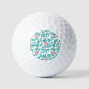 Rosa Flamingos, grüne Blätter aus Palmen, tropisch Golfball