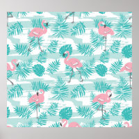 Rosa Flamingos, grüne Blätter aus Palmen, tropisch