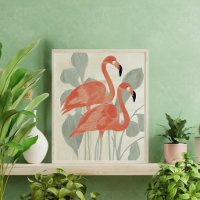 Rosa Flamingos Grüne Pflanzen Wasserfarben Stylisc