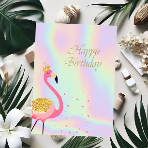  Rosa Flamingos Herzen Holografischer Geburtstag  Karte