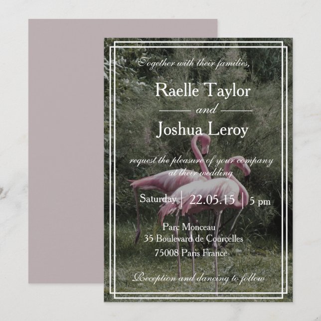 Rosa Flamingos Hochzeit im Freien Einladung (Vorne/Hinten)