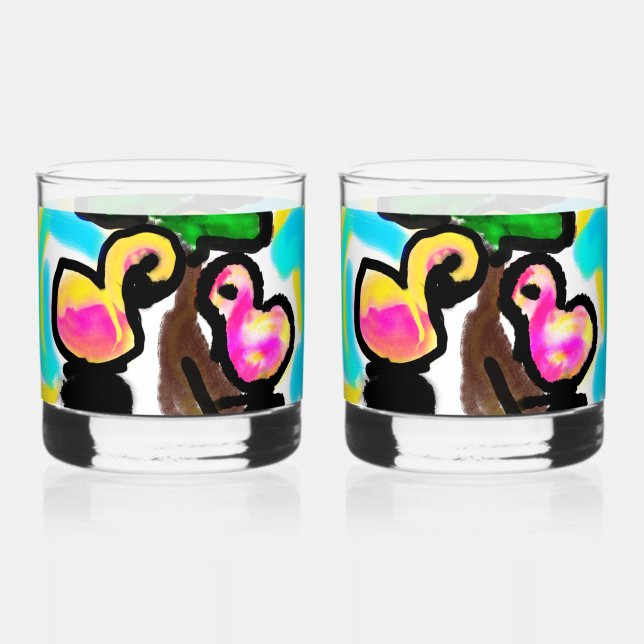 Rosa Flamingos Hochzeit Whiskyglas (Vorderseite)