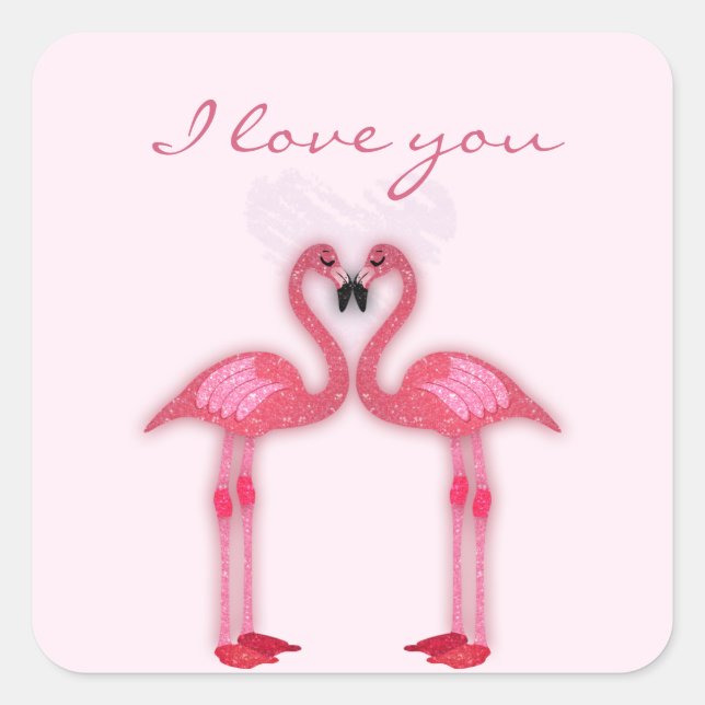 Rosa Flamingos in der Liebe Quadratischer Aufkleber (Vorderseite)