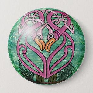 Rosa Flamingos in einem keltischen Knoten Button