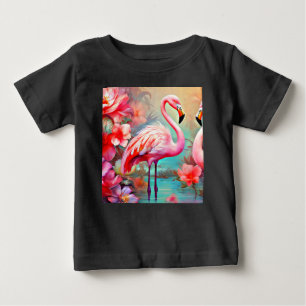 Rosa Flamingos in einem See mit Blume-20231 Baby T-shirt