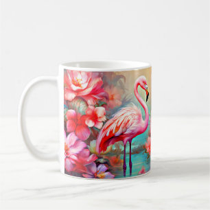 Rosa Flamingos in einem See mit Blume-20231 Kaffeetasse