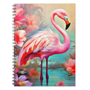 Rosa Flamingos in einem See mit Blume-20231 Notizblock