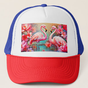 Rosa Flamingos in einem See mit Blume-20231 Truckerkappe