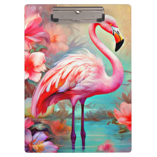 Rosa Flamingos in einem See mit Blumen-20231 Klemmbrett