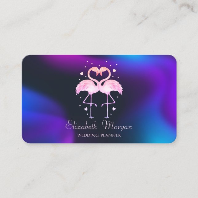 Rosa Flamingos in Liebe, Herz holografisch Visitenkarte (Vorderseite)
