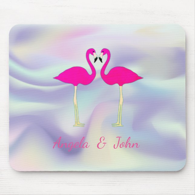 Rosa Flamingos in Liebe holografisch Mousepad (Vorne)