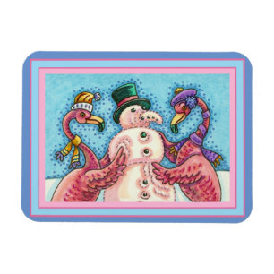 ROSA FLAMINGOS MACHEN SCHNEEMANN, LUSTIGE WEIHNACH MAGNET