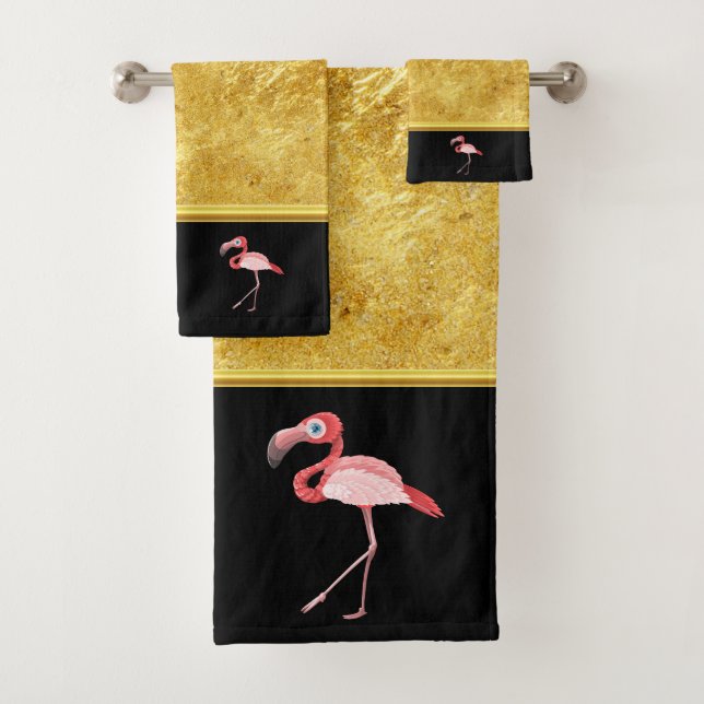 Rosa Flamingos mit blauen Augen Badhandtuch Set (Insitu)