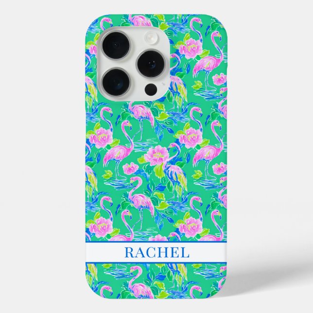 Rosa Flamingos mit Monogramm Case-Mate iPhone Hülle (Rückseite)