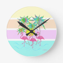 Rosa Flamingos mit Palmen, Coole Runduhr