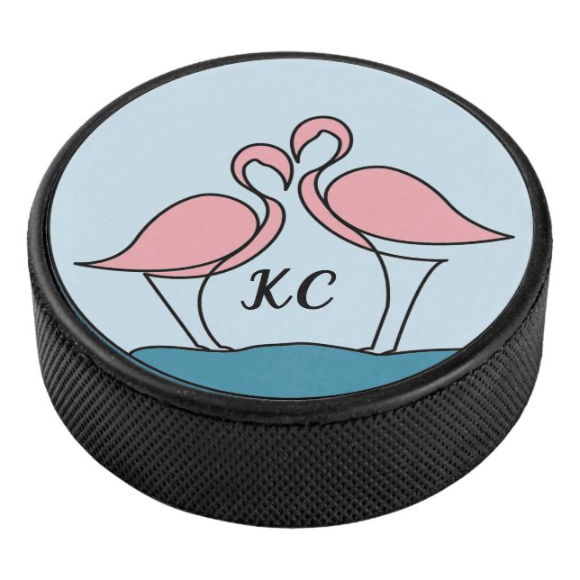 Rosa Flamingos Monogram Art oder Foto Eishockey Puck (3/4)