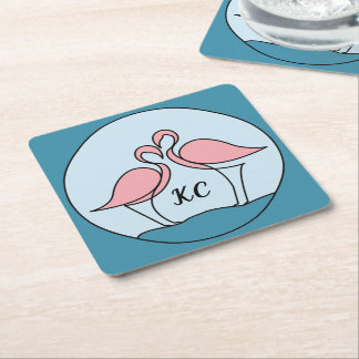 Rosa Flamingos Monogram Art oder Foto Rechteckiger Pappuntersetzer