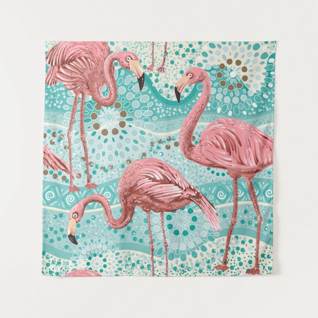 Rosa Flamingos nahtloses Muster Wandteppich (Vorderseite)