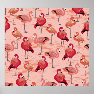 Rosa Flamingos: Nahtloses tropisches Muster Poster