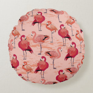 Rosa Flamingos: Nahtloses tropisches Muster Rundes Kissen