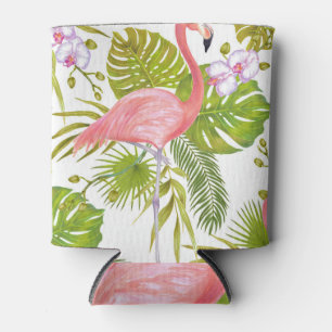 Rosa Flamingos, Orchideen: Aquarellmuster. Dosenkühler