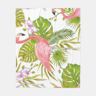 Rosa Flamingos, Orchideen: Aquarellmuster. Fleecedecke