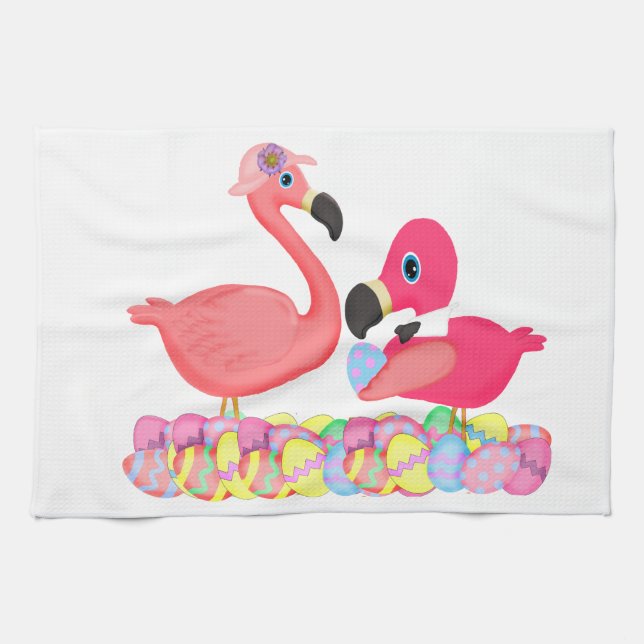Rosa Flamingos Ostern Geschirrtuch (Horizontal)