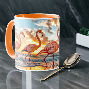 Rosa Flamingos Ozean Strand Sonnenuntergang Tasse