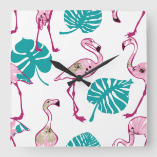 Rosa Flamingos Quadratische Wanduhr
