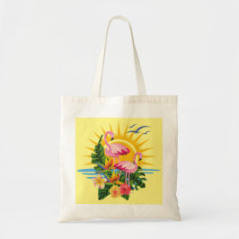 Rosa Flamingos Sonnenschein und Blume Tragetasche