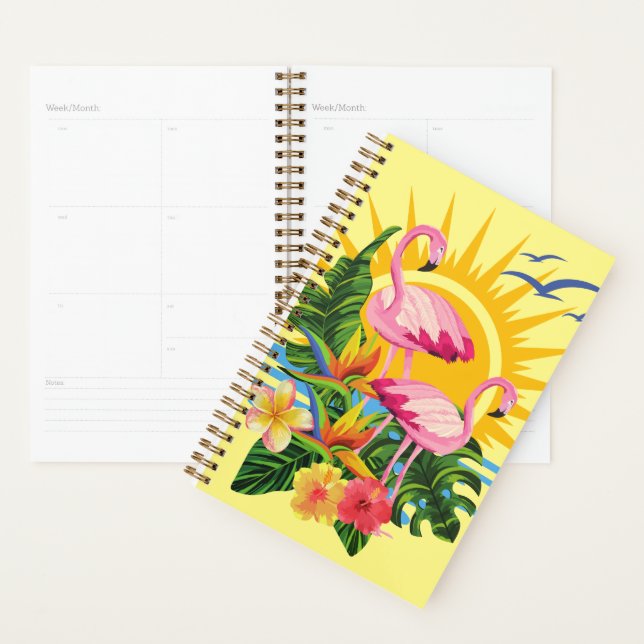 Rosa Flamingos Sonnenschein und tropische Blume Planer (Anzeige)