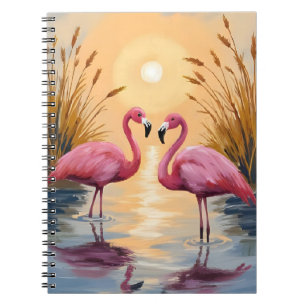 Rosa Flamingos Sonnenuntergang Tiermalerei Notizblock